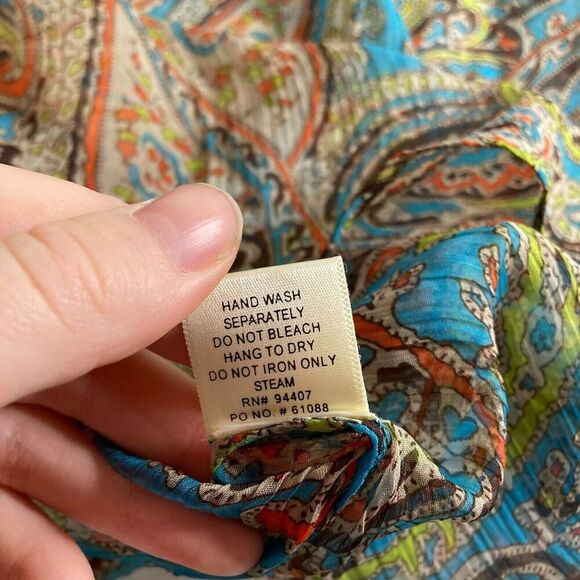 TravelSmith Women’s Turquoise Paisley Flowy Boho Artsy Airy Ruffled Top Size 1X - Picture 6 of 13